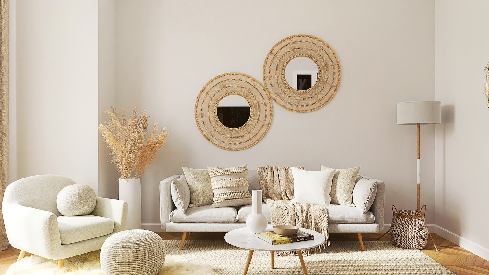 Modern living room with sofa and decor